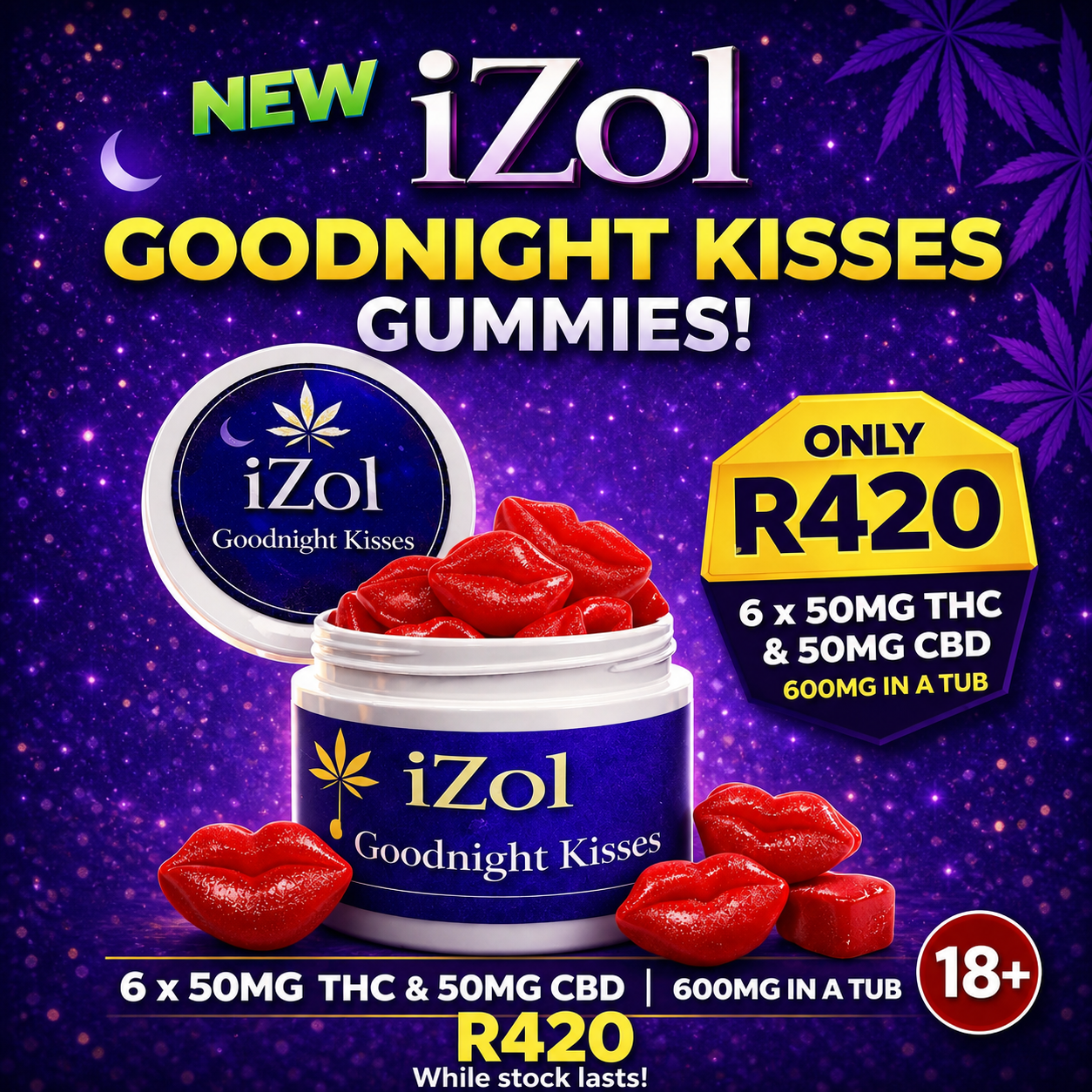 iZol Goodnight Kisses Gummies - 50MG THC & 50MG CBD